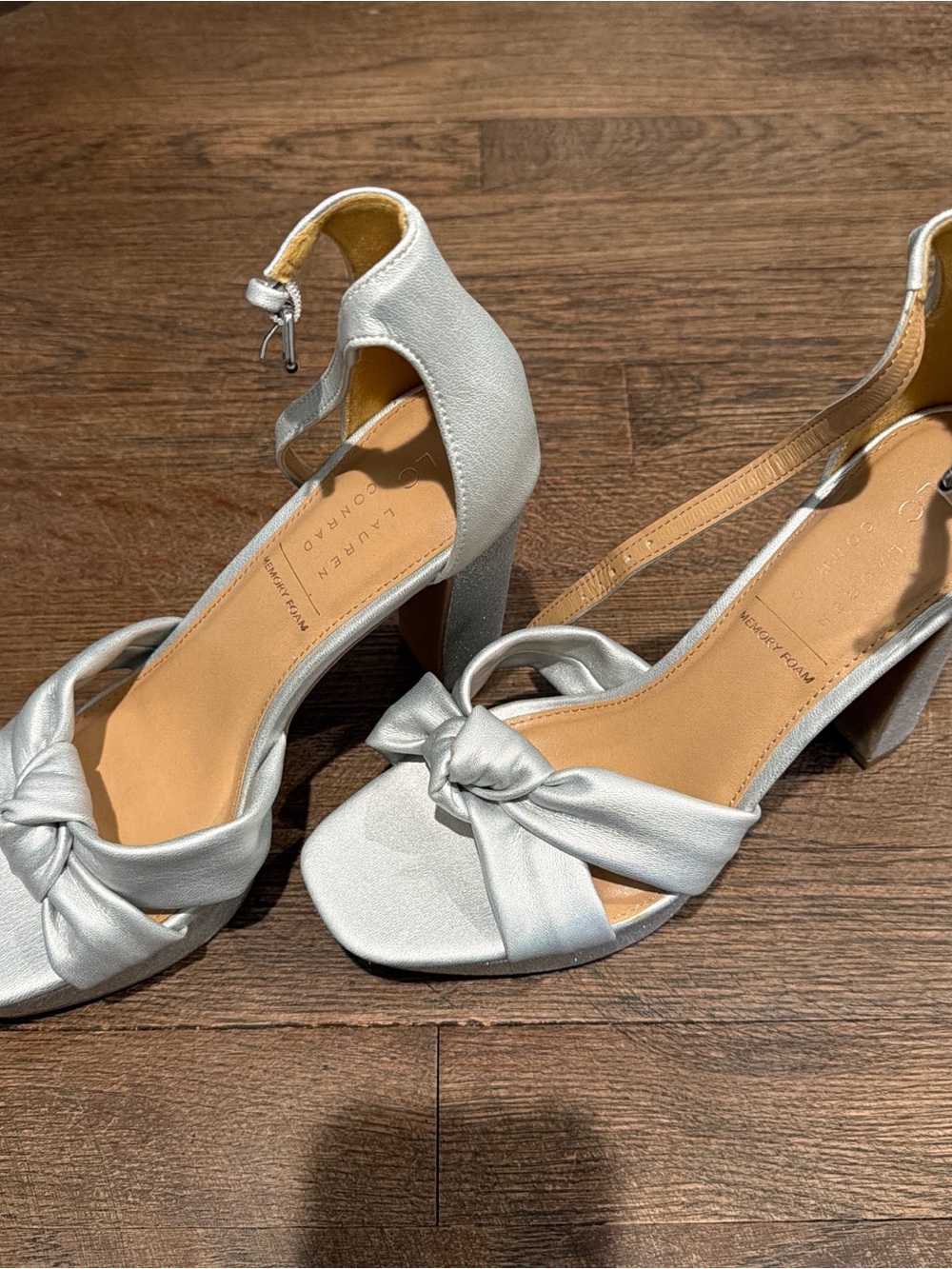 LC Lauren Conrad Silver Knot Front Ankle-Strap Block Heels